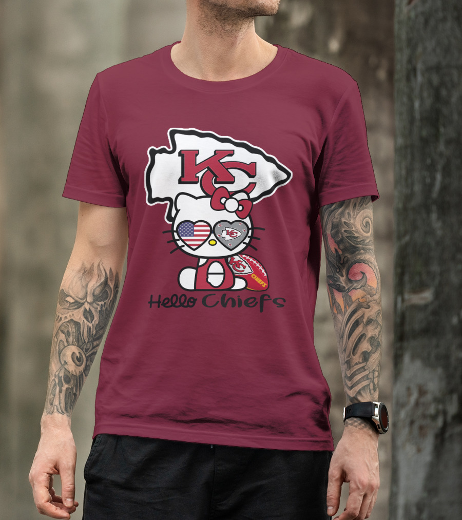 Hello Chiefs Kc Hello Kitty Heart Football American Flag T-Shirt