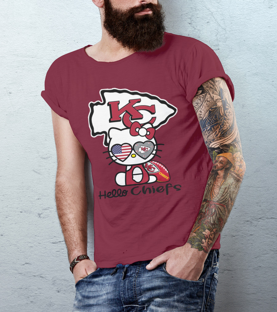 Hello Chiefs Kc Hello Kitty Heart Football American Flag T-Shirt