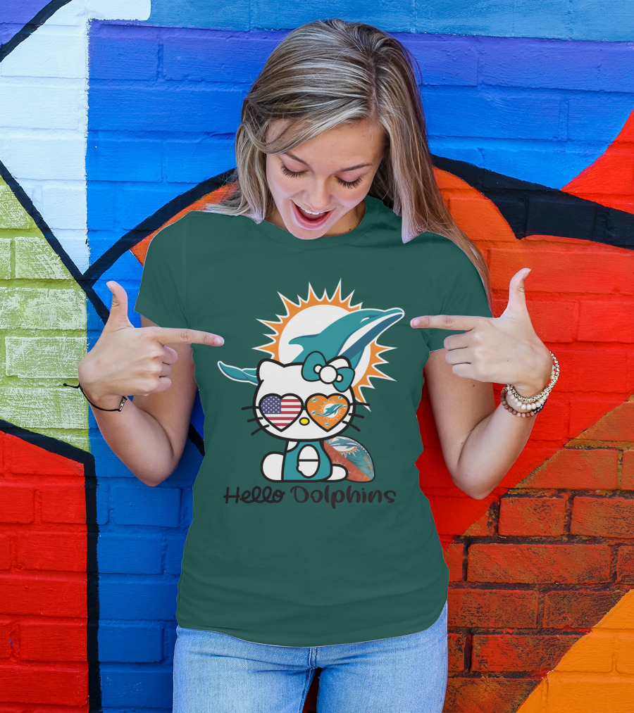 Hello Dolphins Miami Dolphins American Flag T-Shirt