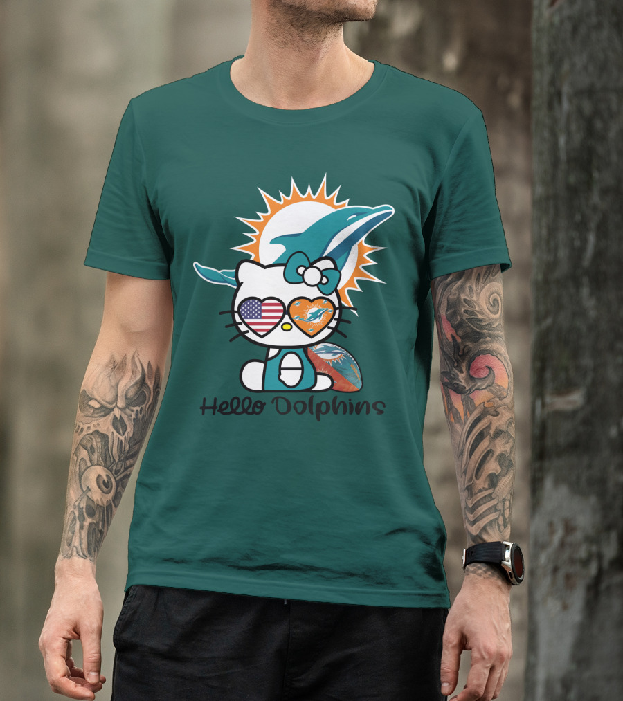 Hello Dolphins Miami Dolphins American Flag T-Shirt