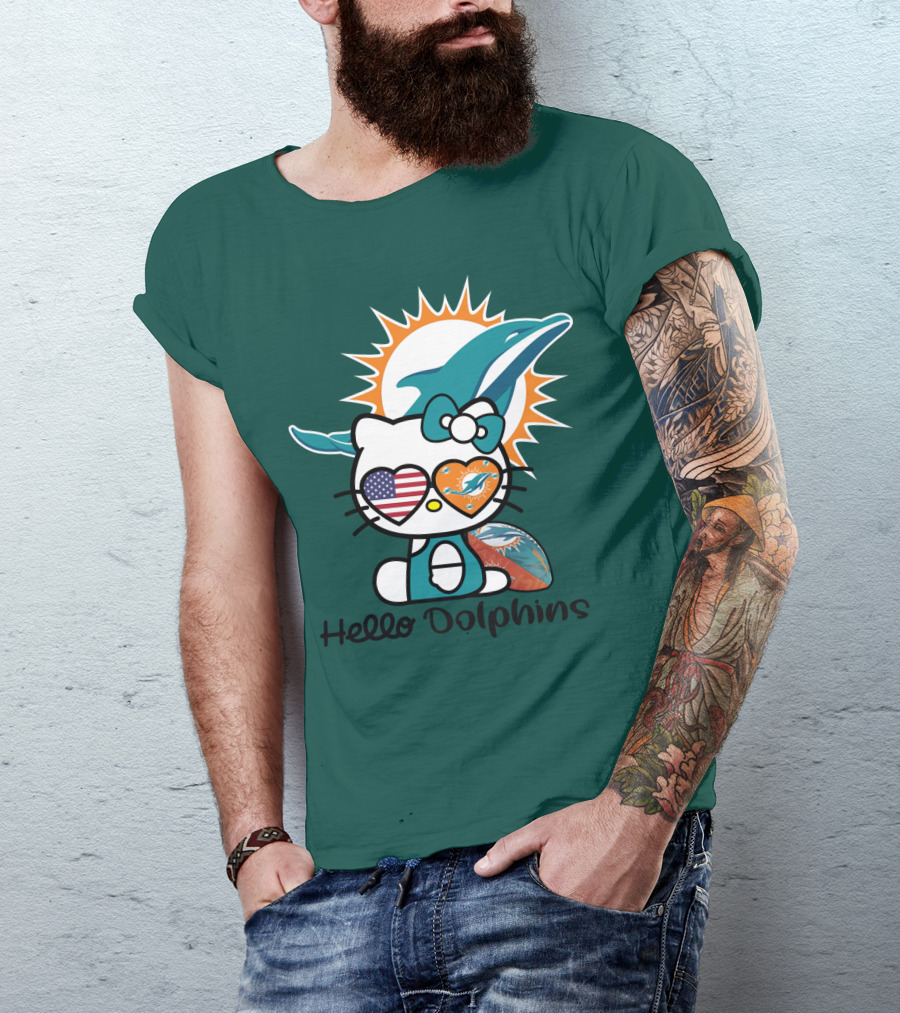Hello Dolphins Miami Dolphins American Flag T-Shirt