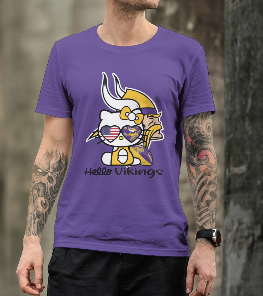 Hello Vikings Minnesota Vikings Fan Art Purple Football Kitty T-Shirt