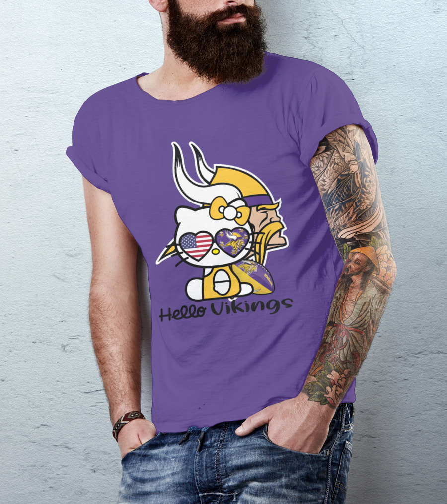 Hello Vikings Minnesota Vikings Fan Art Purple Football Kitty T-Shirt