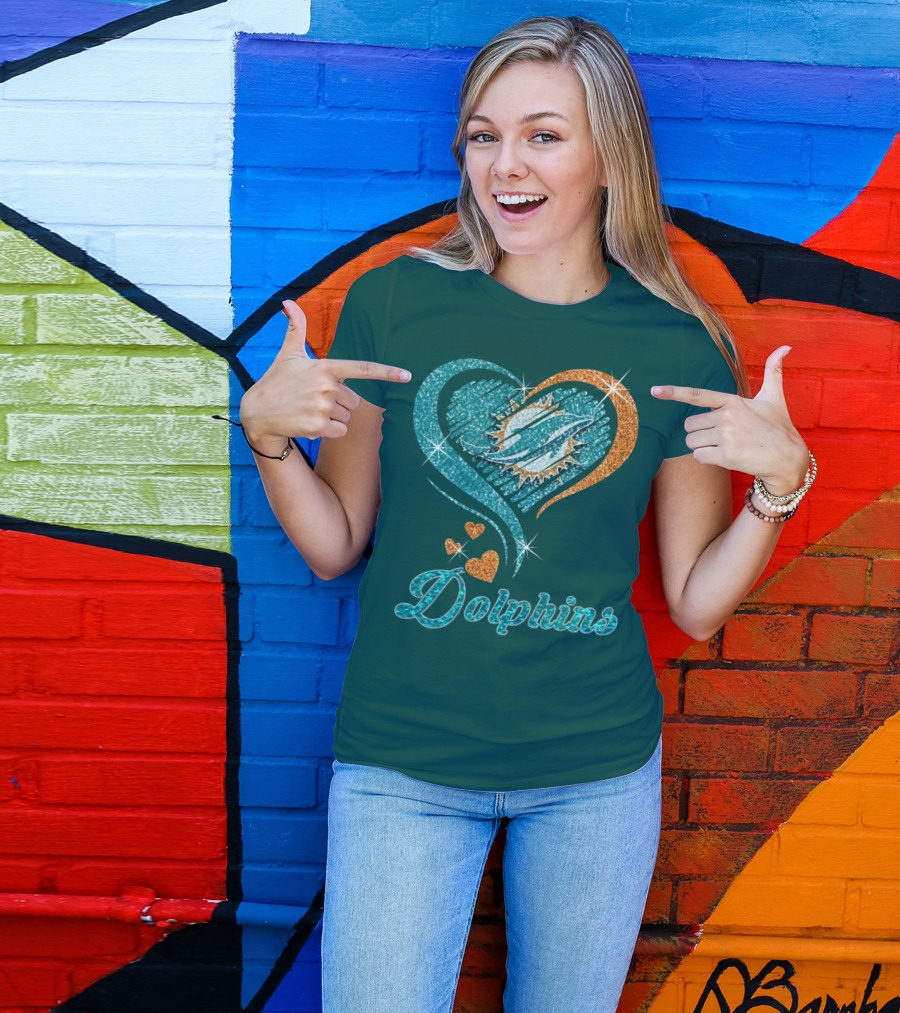 Miami Dolphins Sparkling Heart T-Shirt