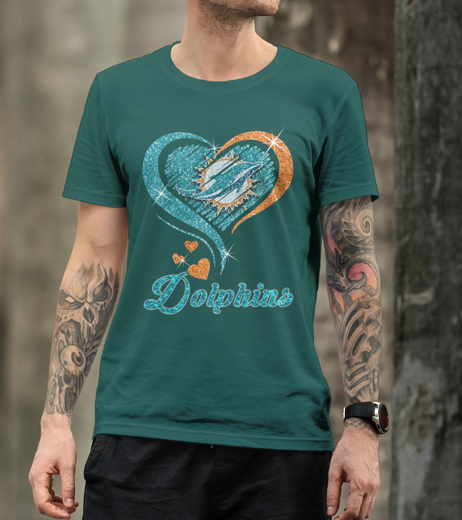 Miami Dolphins Sparkling Heart T-Shirt