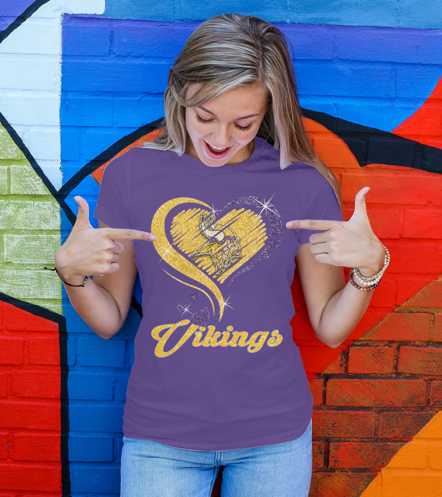 Vikings Heart Purple Gold Sparkle T-Shirt