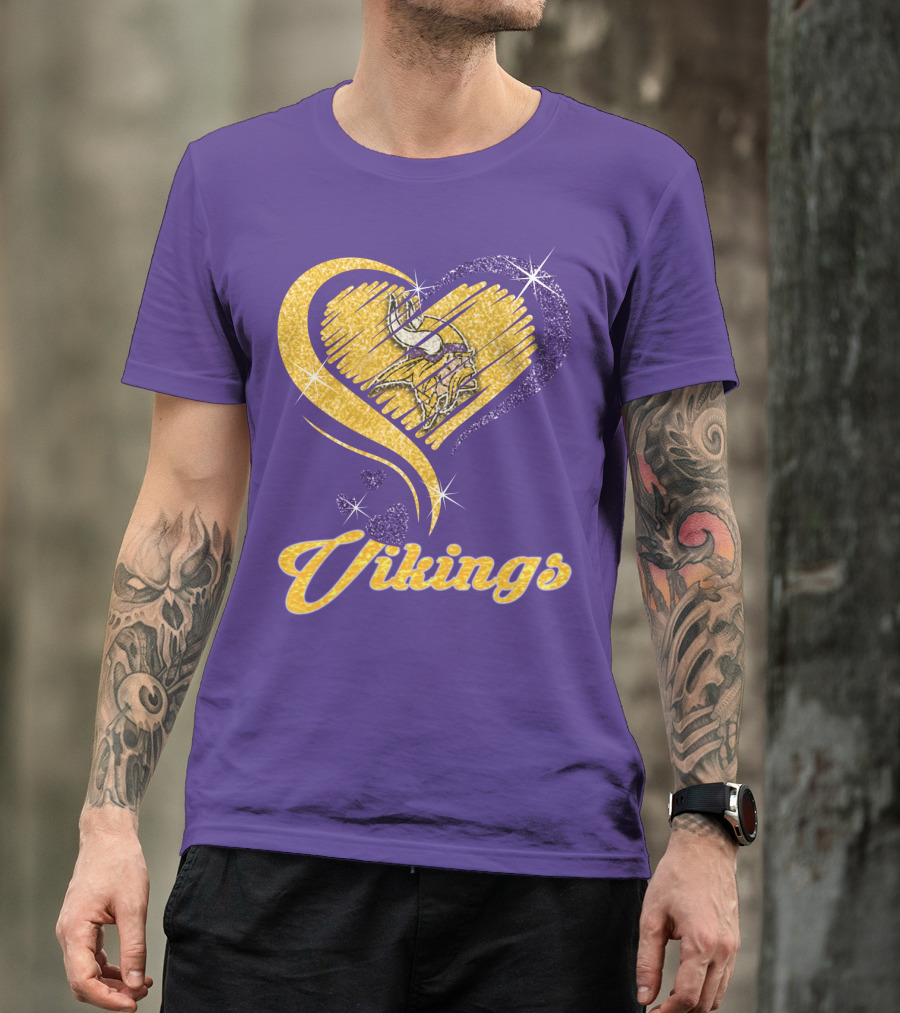 Vikings Heart Purple Gold Sparkle T-Shirt