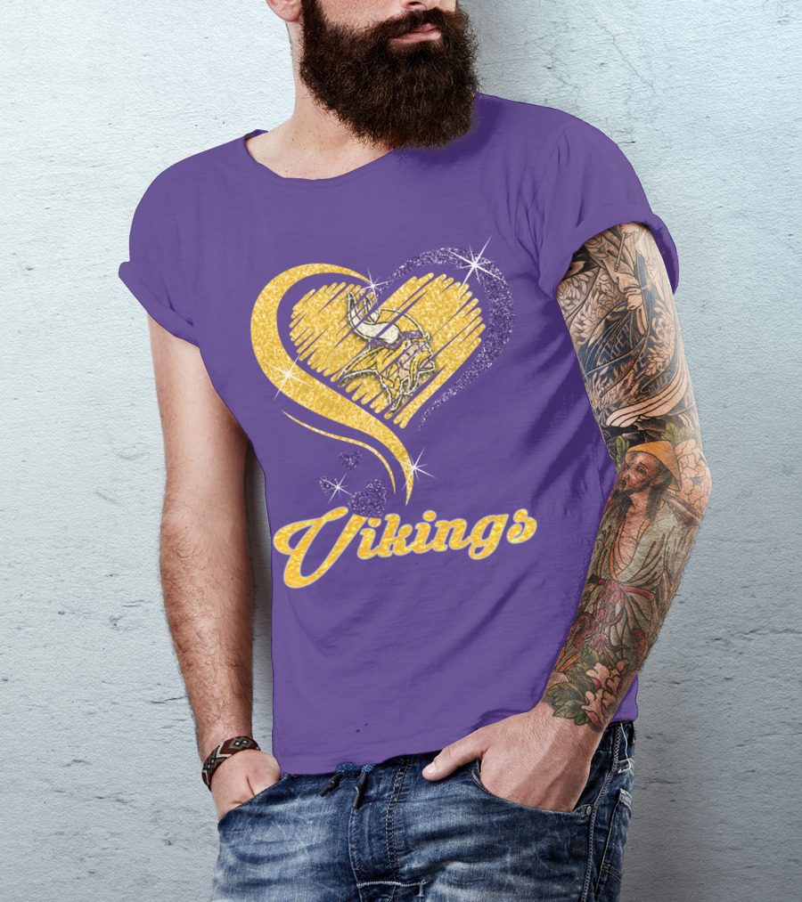 Vikings Heart Purple Gold Sparkle T-Shirt
