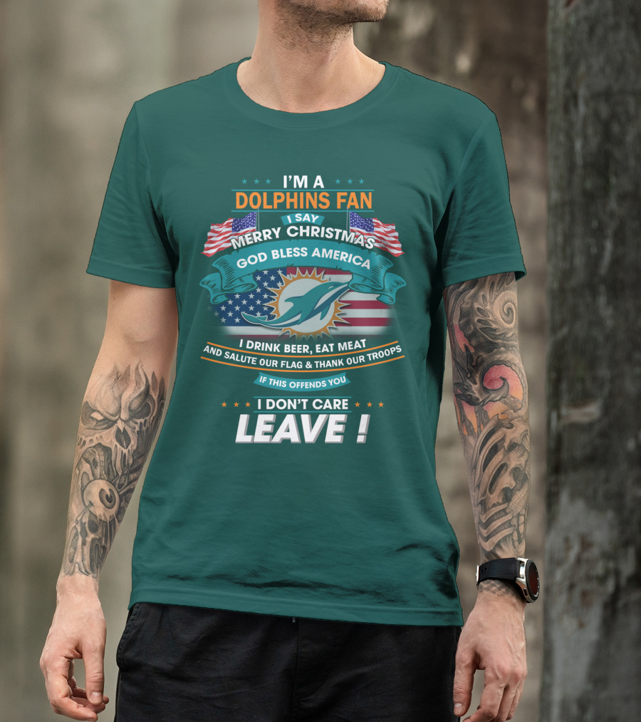 Miami Dolphins Fan Merry Christmas God Bless America T-Shirt