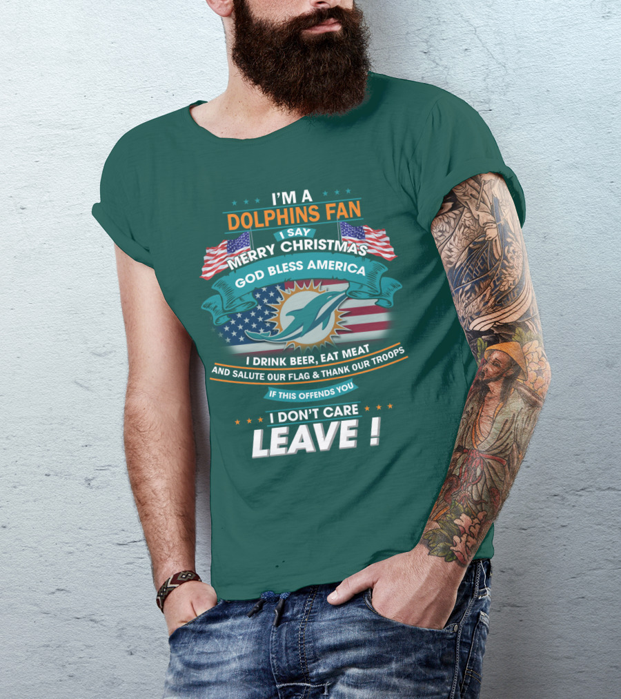 Miami Dolphins Fan Merry Christmas God Bless America T-Shirt