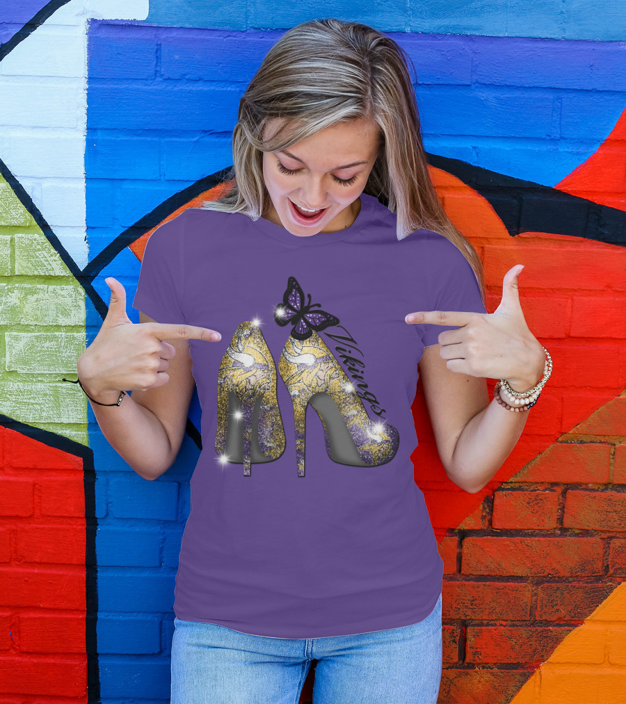 Minnesota Vikings High Heels Butterfly Sparkle T-Shirt