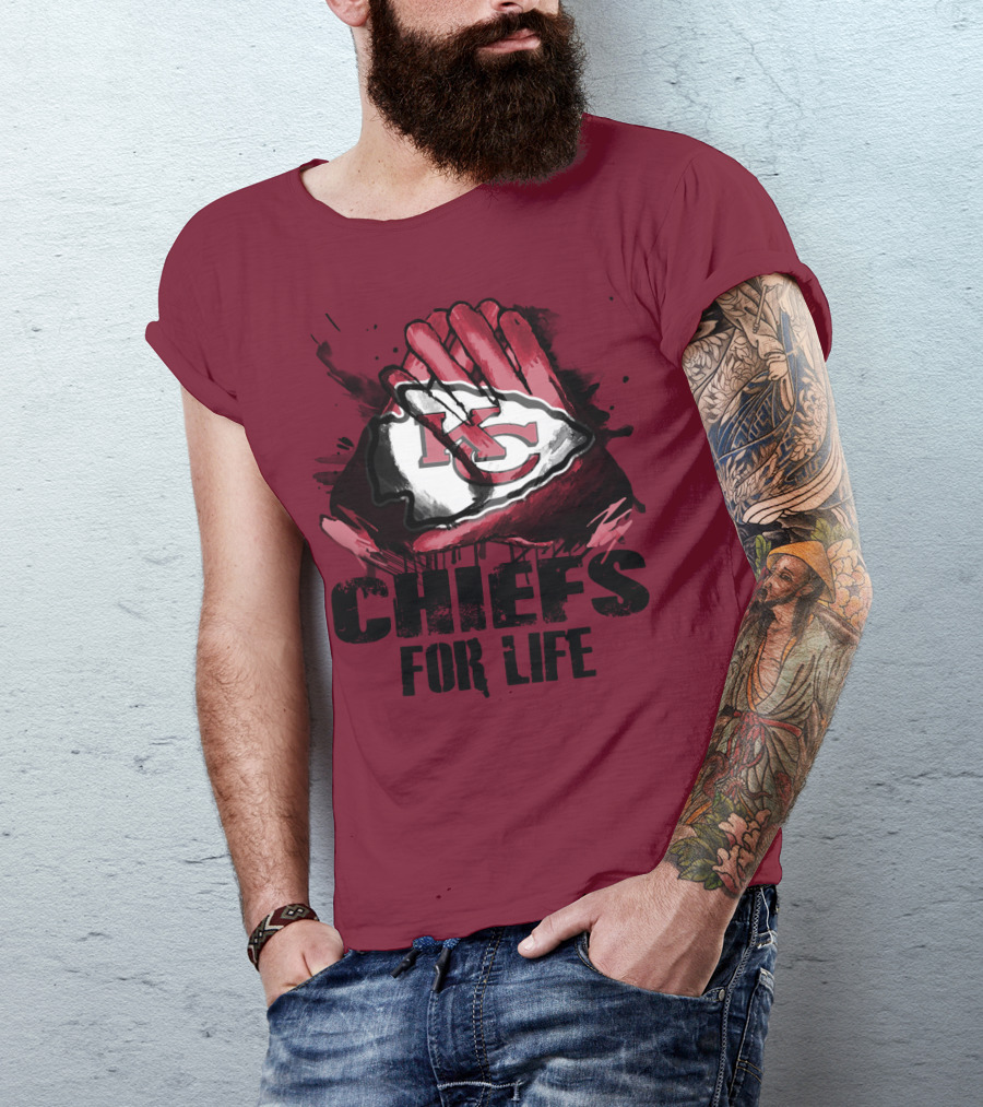 Kansas City Chiefs For Life Kc Logo Football Glove T-Shirt