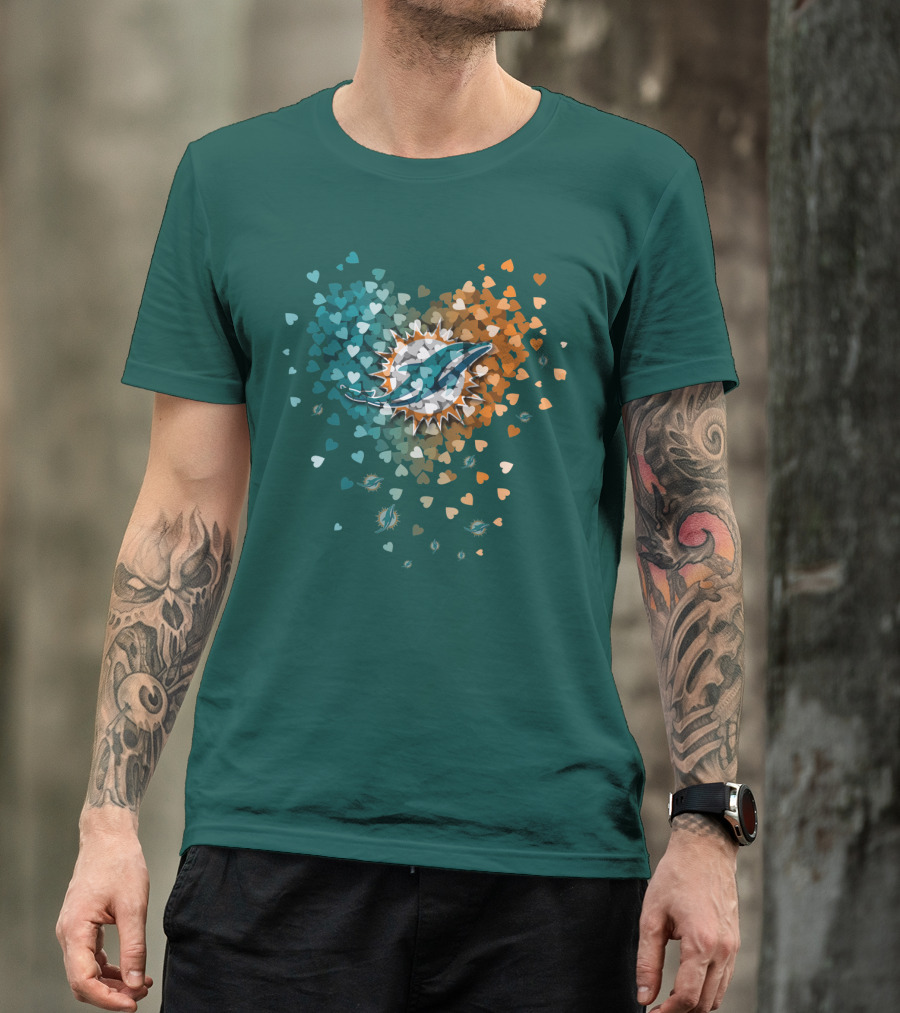 Miami Dolphins Heart Logo With Multicolor Hearts T-Shirt