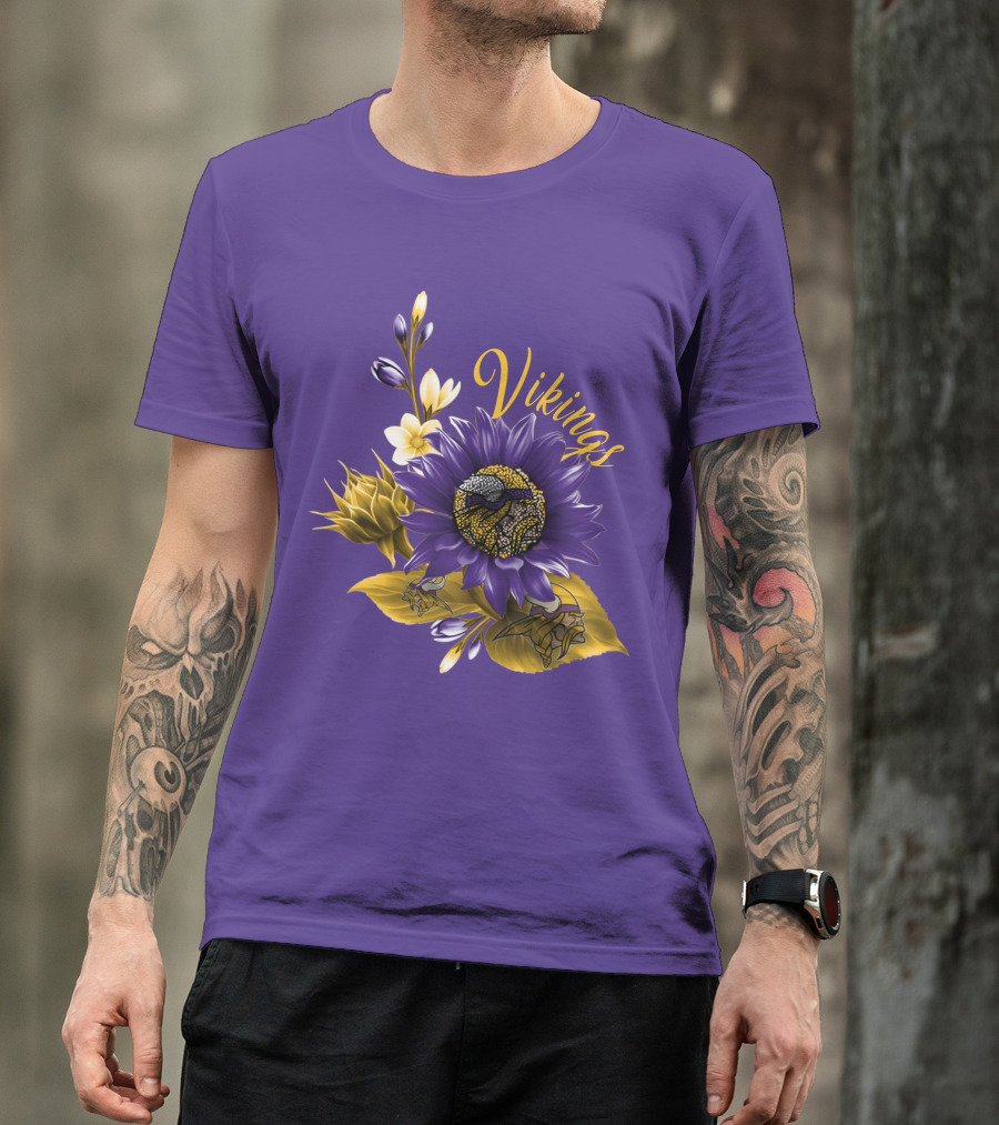Vikings Minnesota Purple Floral Football Team Badge T-Shirt