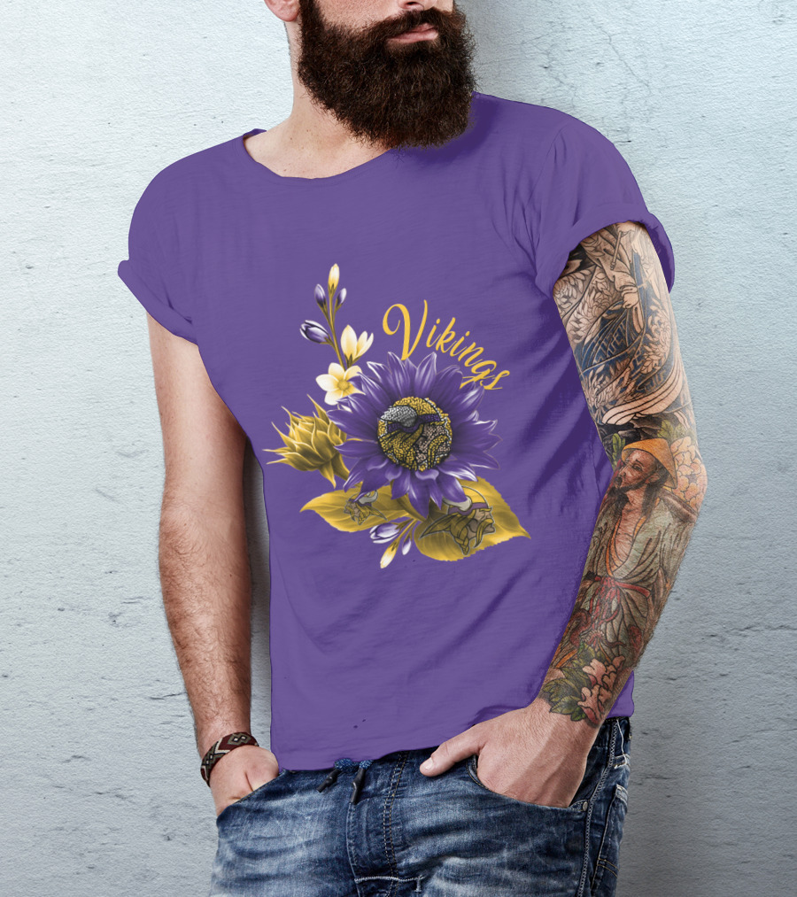 Vikings Minnesota Purple Floral Football Team Badge T-Shirt