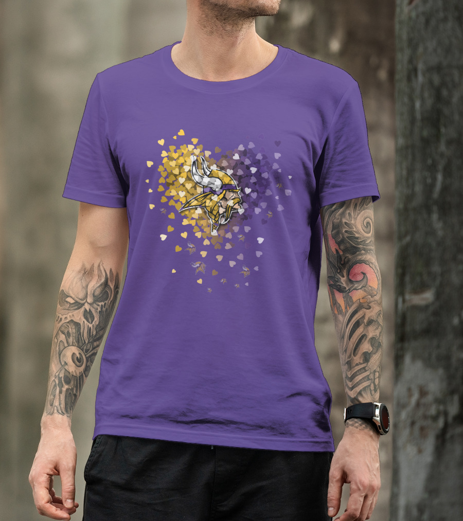 Minnesota Vikings Heart Logo Purple And Gold Hearts T-Shirt