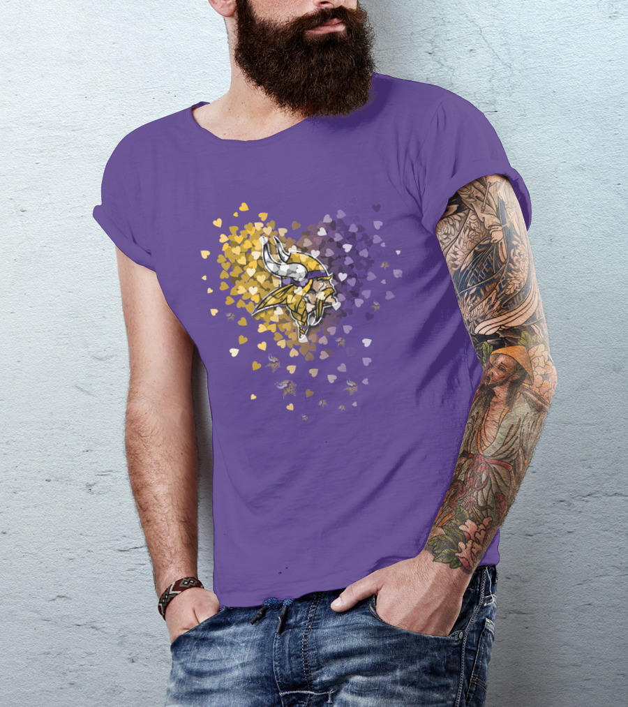 Minnesota Vikings Heart Logo Purple And Gold Hearts T-Shirt