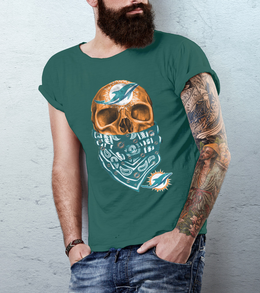 Miami Dolphins Skull Bandana T-Shirt