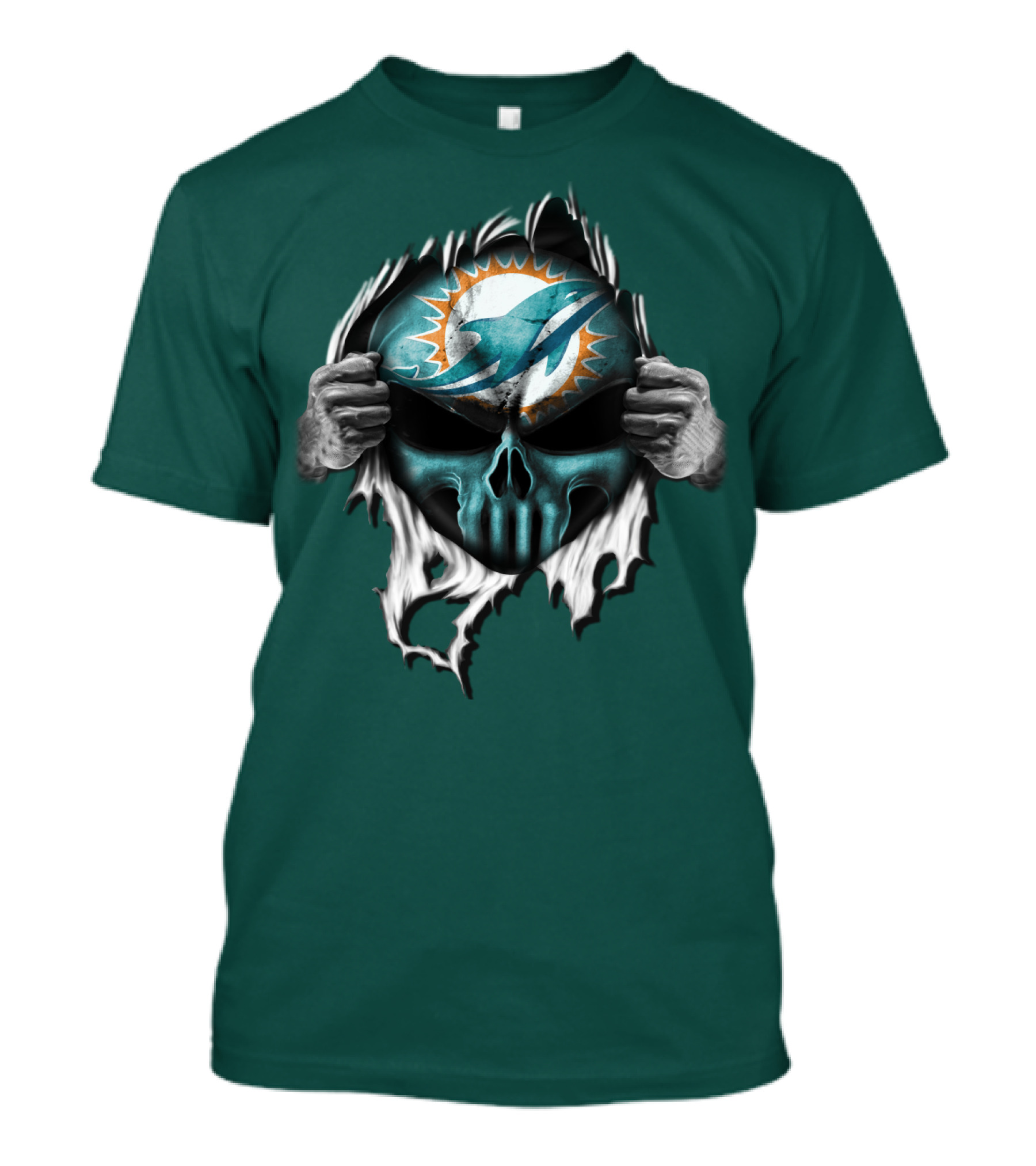 Miami Dolphins Skull Logo Peeling Effect T-Shirt