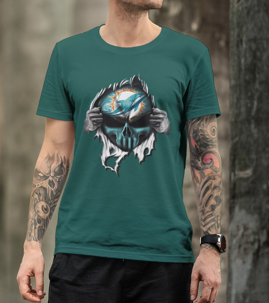 Miami Dolphins Skull Logo Peeling Effect T-Shirt