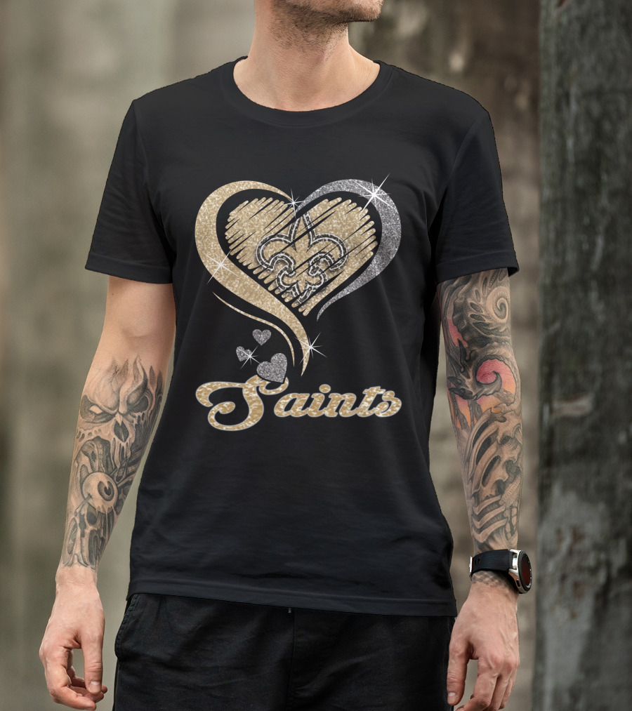 New Orleans Saints Fleur-De-Lis Heart Sparkle T-Shirt