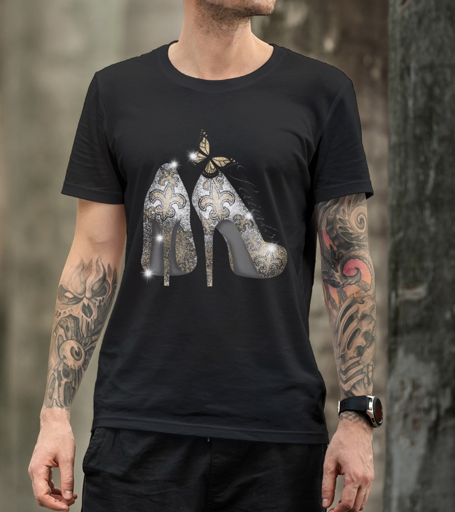 New Orleans Saints High Heels Butterfly Fleur-De-Lis T-Shirt
