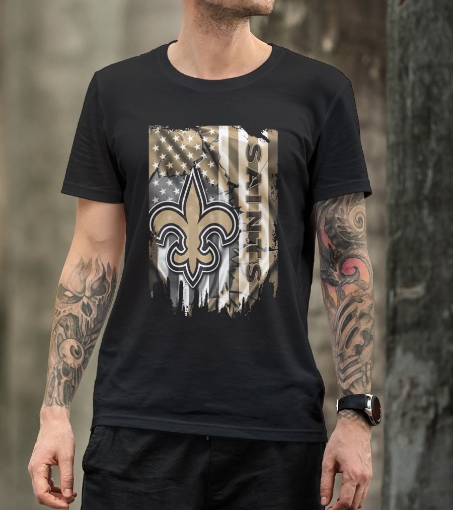 New Orleans Saints American Flag Fleur-De-Lis Logo Saints T-Shirt