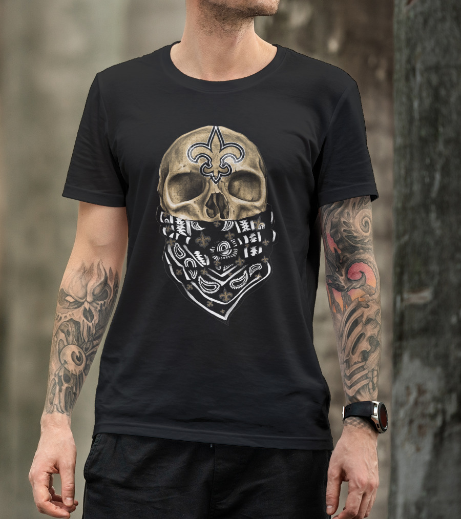 New Orleans Saints Skull Bandana Fleur-De-Lis T-Shirt