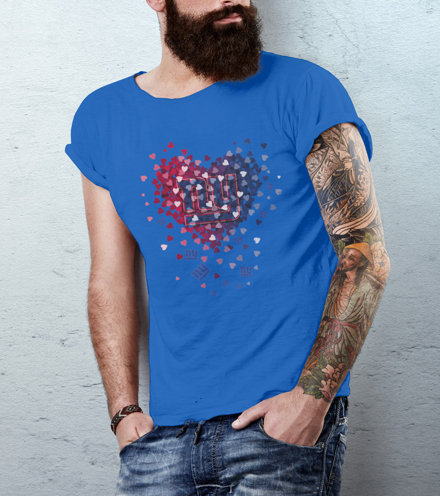 New York Giants Ny Heart Logo With Red And Blue Hearts On Blue T-Shirt