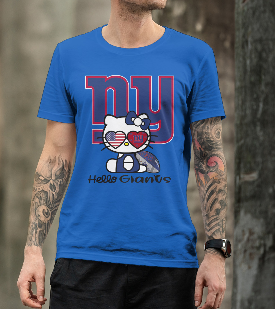 Hello Giants Ny Football Kitty With Heart Sunglasses T-Shirt