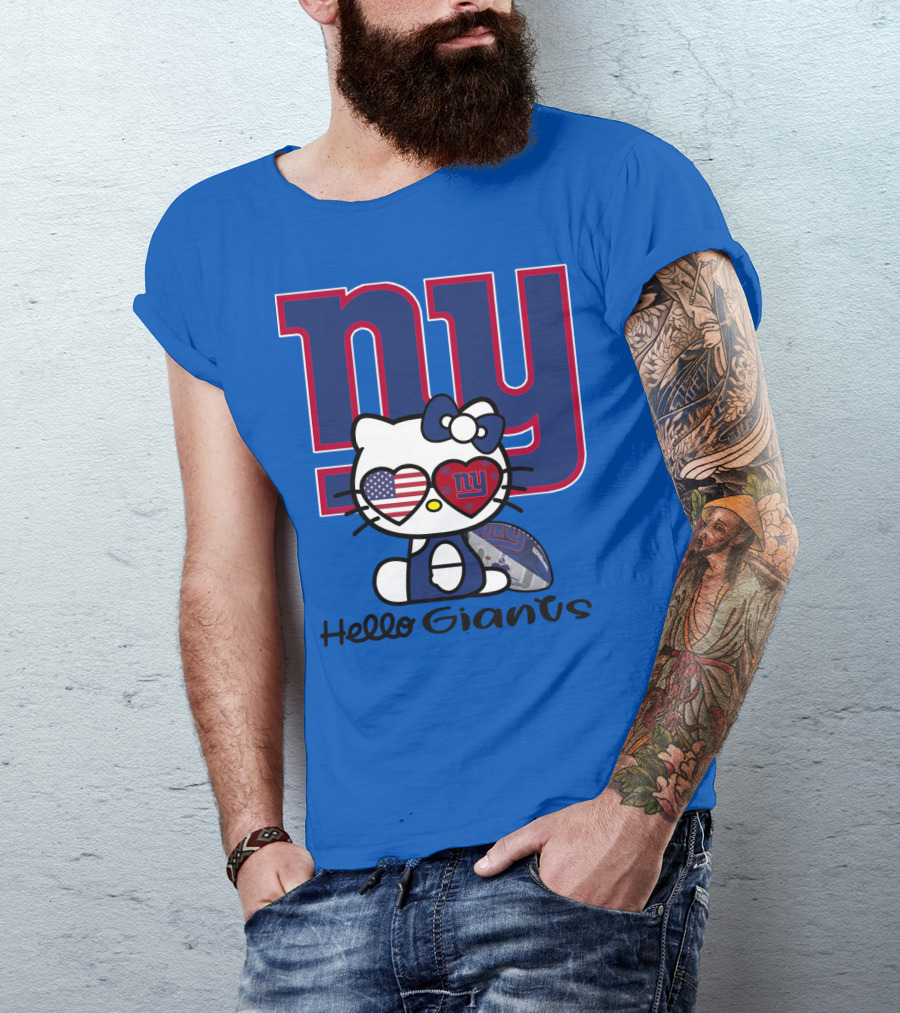 Hello Giants Ny Football Kitty With Heart Sunglasses T-Shirt