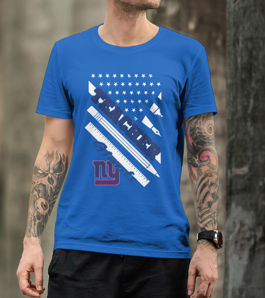 New York Giants Teacher Stars And Stripes Ruler Pen T-Shirt