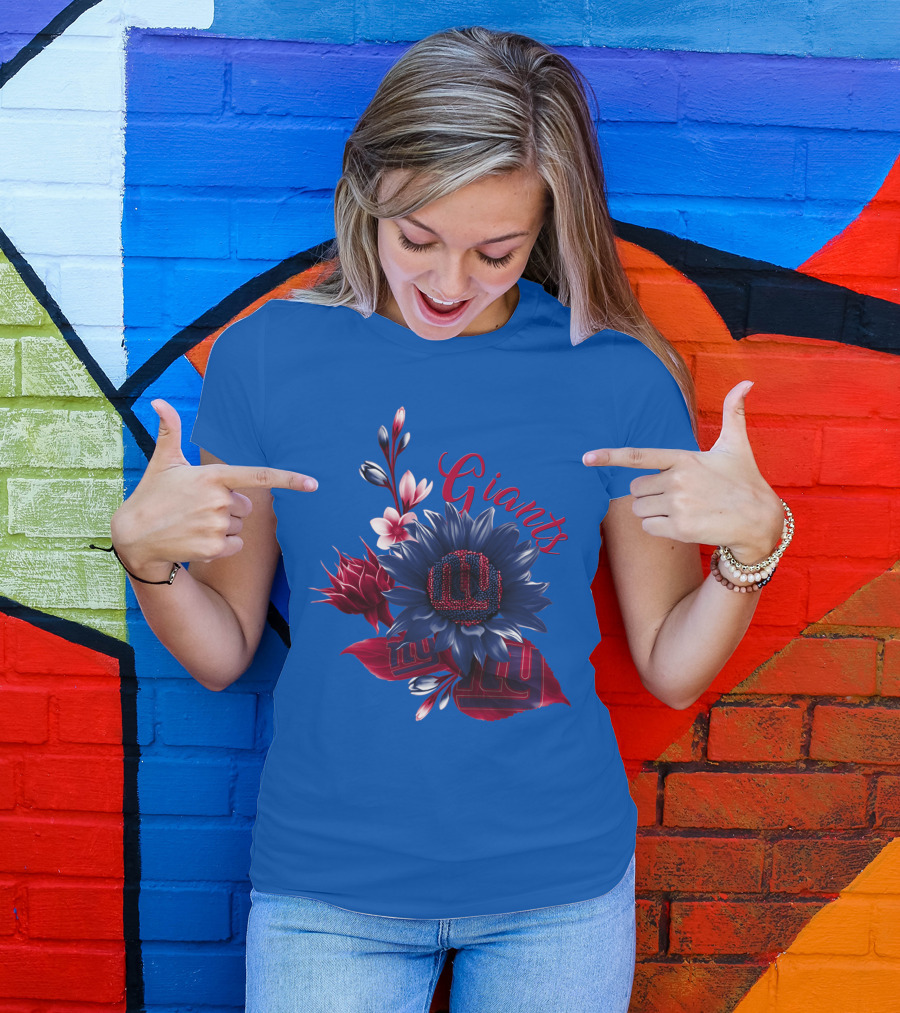 Giants New York Floral Logo Blue And Red T-Shirt