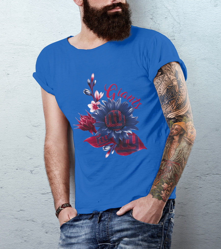Giants New York Floral Logo Blue And Red T-Shirt