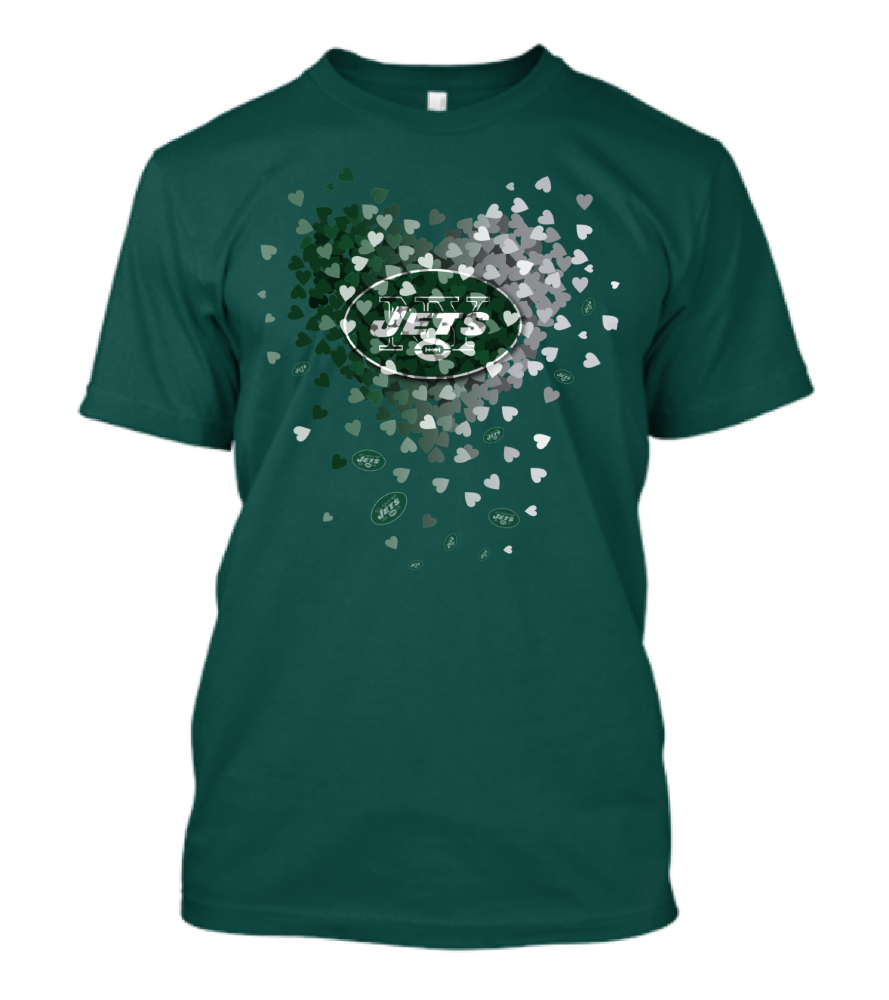 New York Jets Heart Logo With Green White Heart T-Shirt
