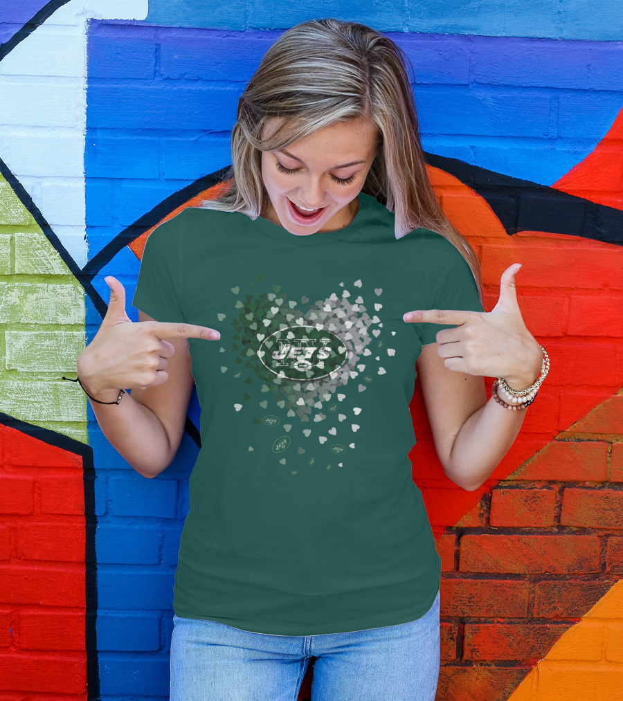 New York Jets Heart Logo With Green White Heart T-Shirt