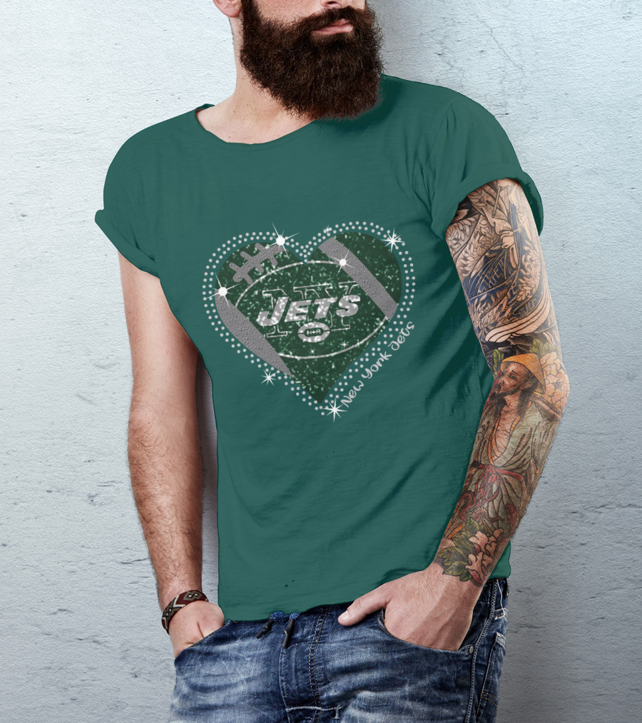 New York Jets Heart Football Sparkle T-Shirt