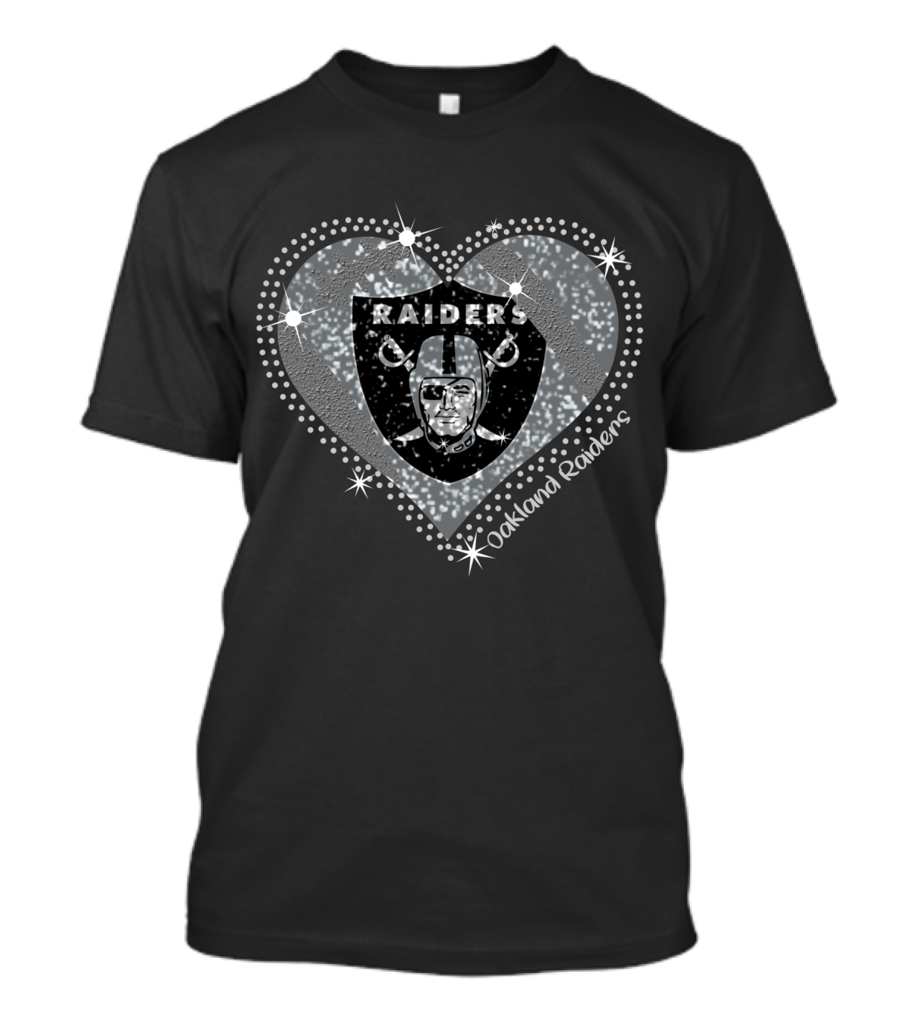 Oakland Raiders Raiders Logo Heart Sparkle T-Shirt
