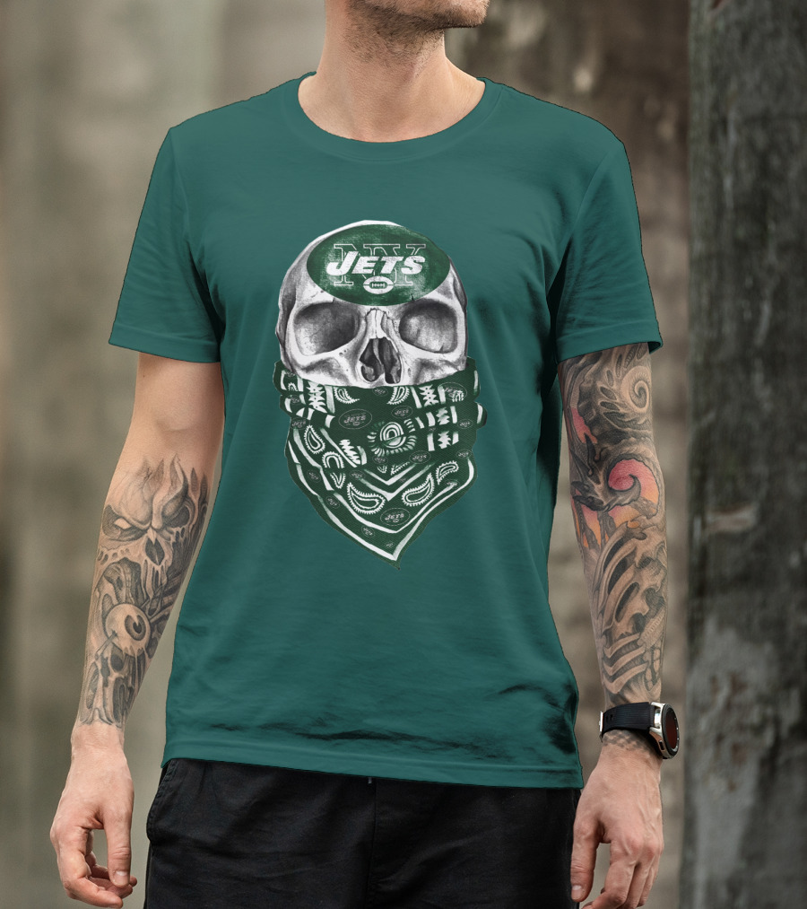 New York Jets Skull Bandana Football T-Shirt