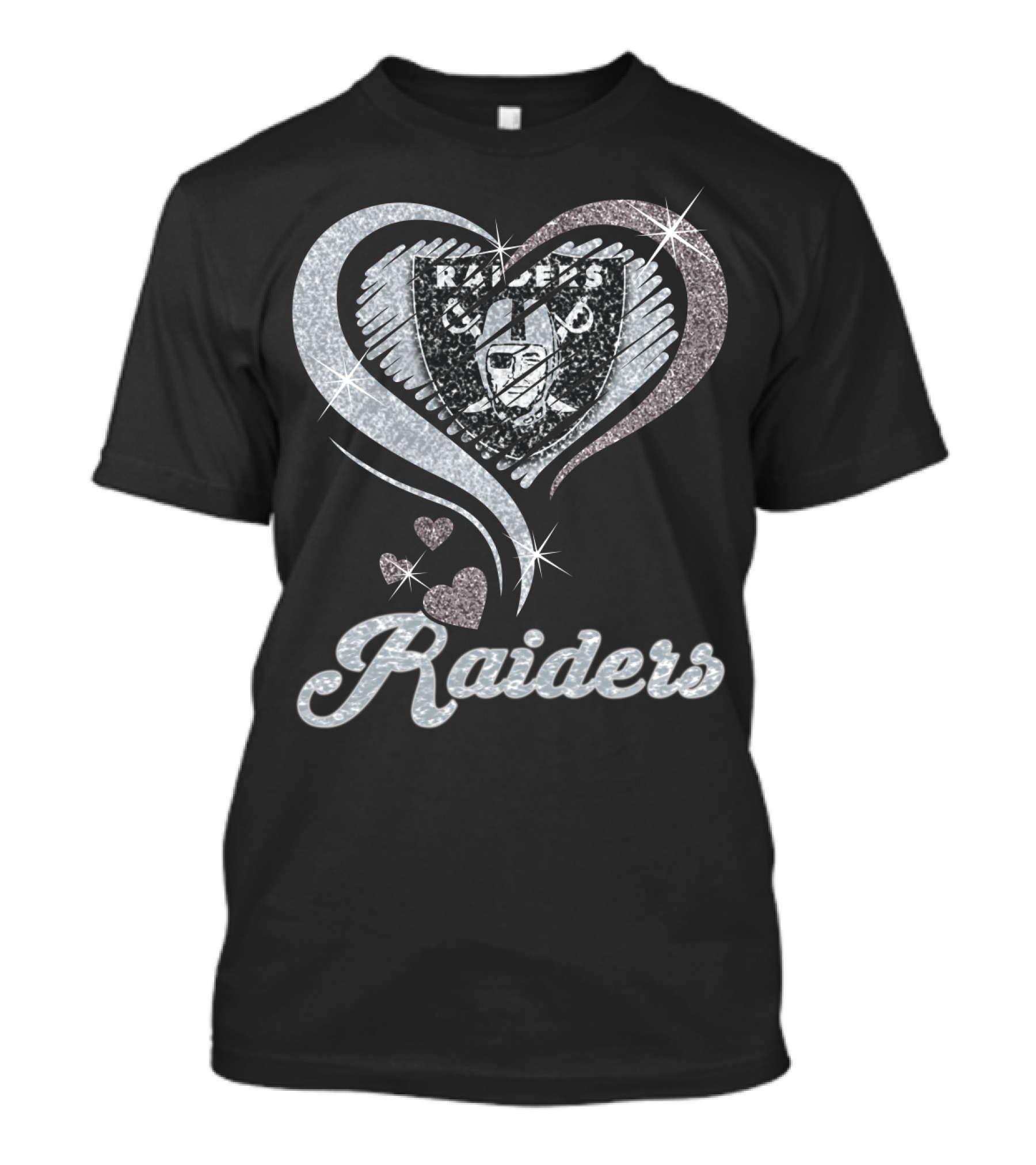 Oakland Raiders Heart Logo Sparkle T-Shirt