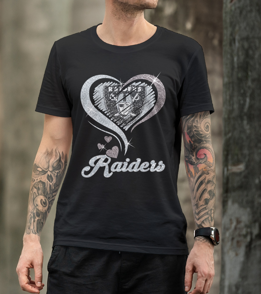 Oakland Raiders Heart Logo Sparkle T-Shirt
