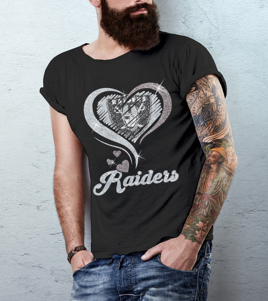 Oakland Raiders Heart Logo Sparkle T-Shirt