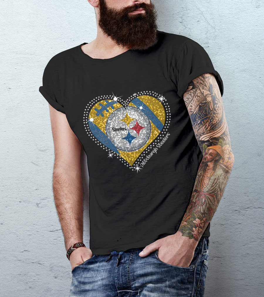 Pittsburgh Steelers Heart Sparkle Football T-Shirt