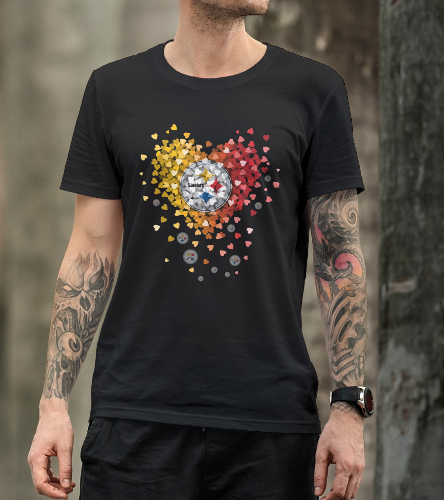 Pittsburgh Steelers Heart With Logo And Colorful Hearts Display T-Shirt