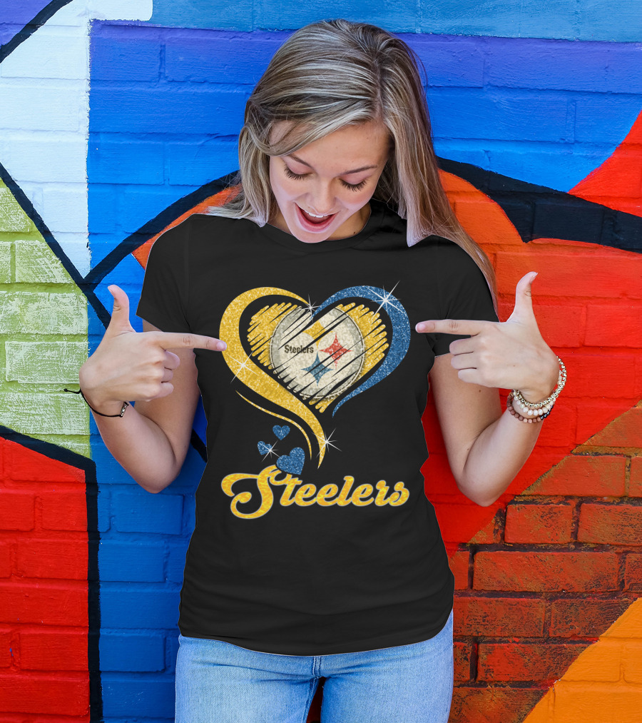 Pittsburgh Steelers Heart And Stars Glitter T-Shirt