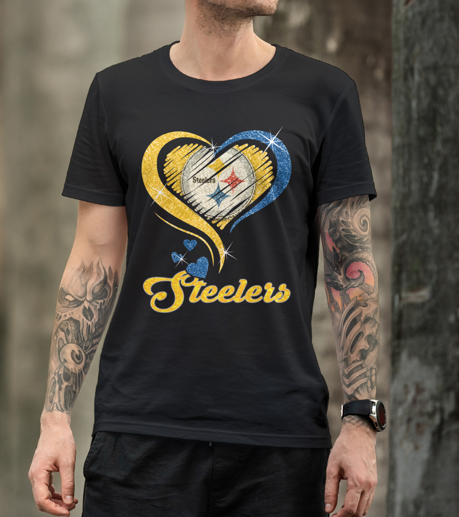 Pittsburgh Steelers Heart And Stars Glitter T-Shirt