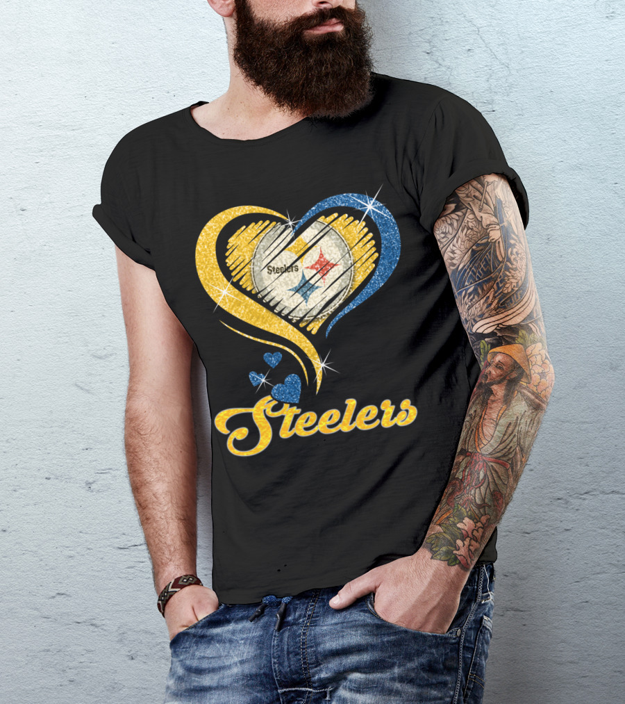 Pittsburgh Steelers Heart And Stars Glitter T-Shirt