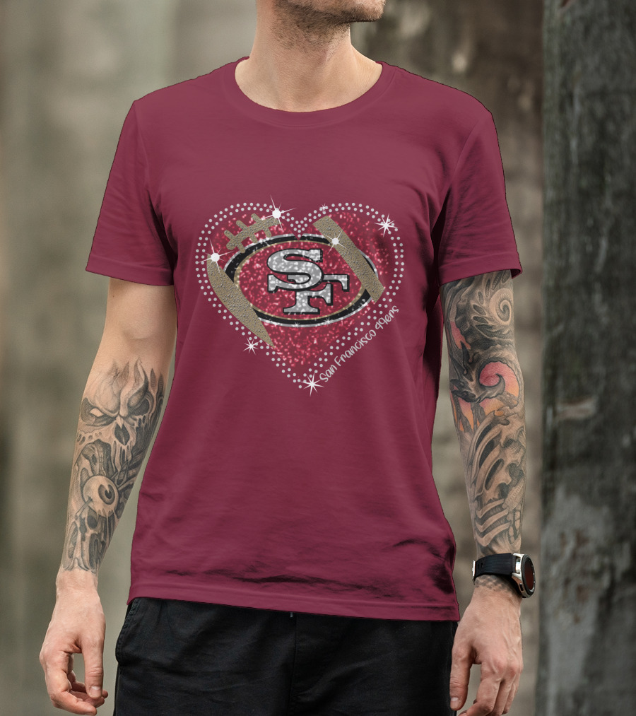 San Francisco 49ers Heart Sparkle Motif T-Shirt