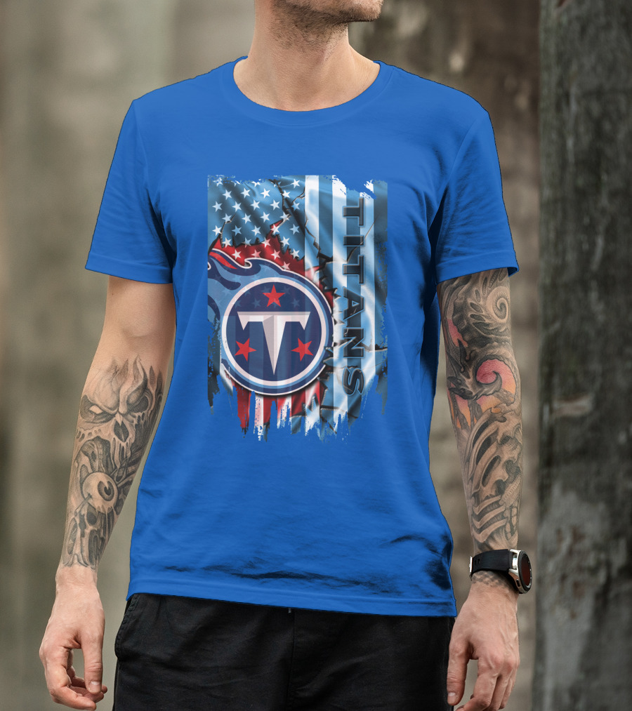 Tennessee Titans American Flag Background Stars And Stripes T-Shirt