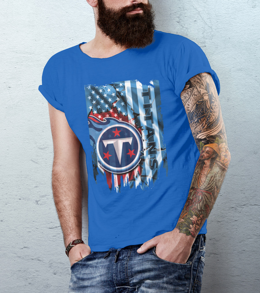 Tennessee Titans American Flag Background Stars And Stripes T-Shirt